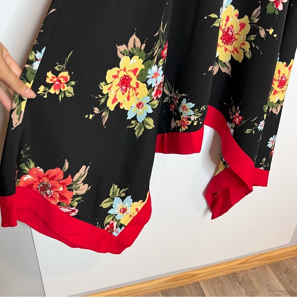 LULU'S Go Fleur a Twirl Black Floral Print Handkerchief Midi Dress. Size Small - Picture 7 of 11